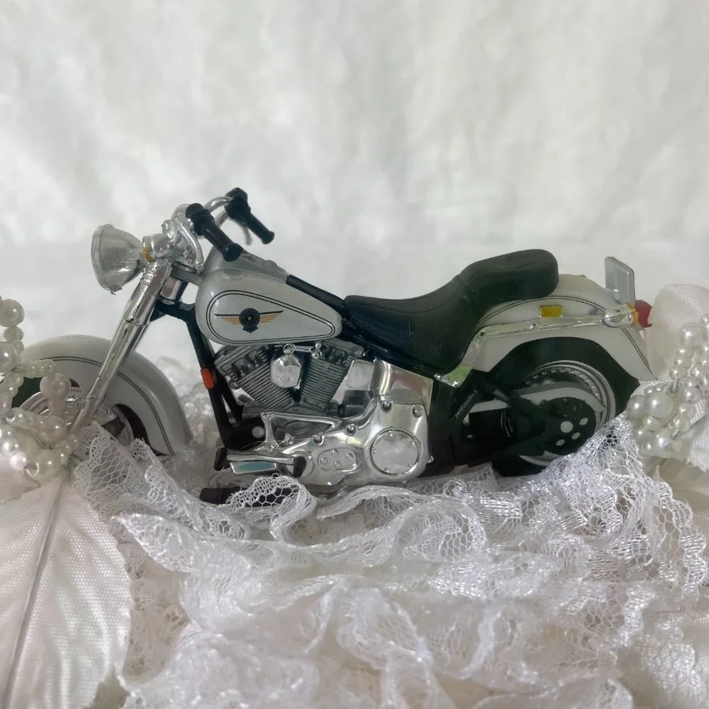 Vintage Bakery Crafts Wedding Cake Topper w/miniature Harley Davidson Motorcycle
